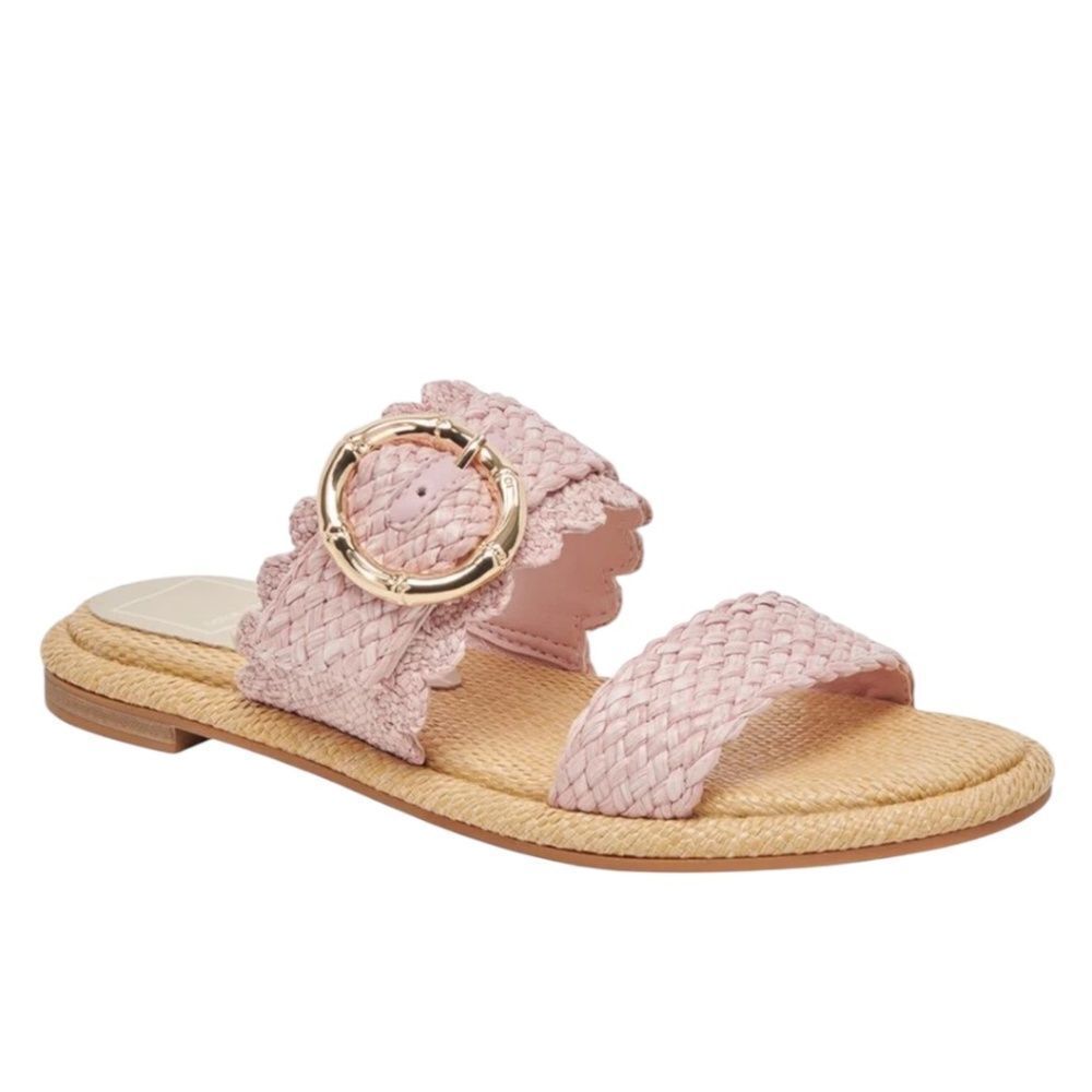 Dolce Vita Aperol Scalloped Slide Sandals Pink Gold/Silver Hardware Summer